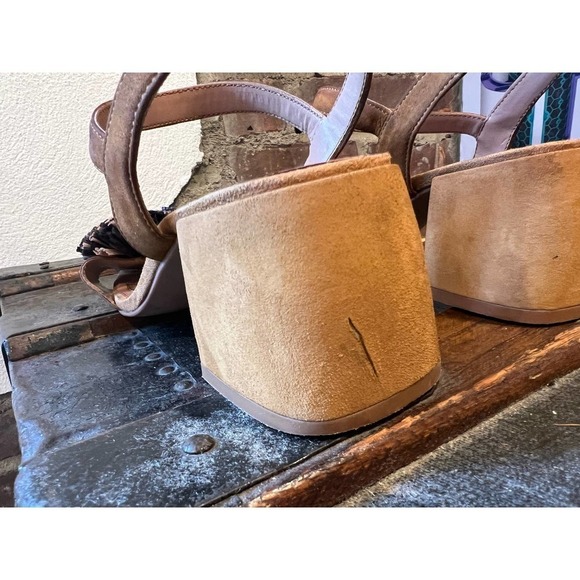 Zara Pom Pom Suede Block Heel  Sling Back Shoes 6 - Picture 4 of 9